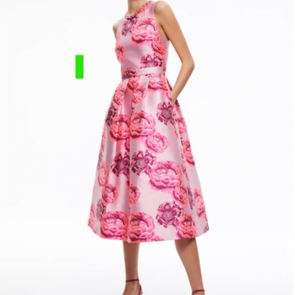 Alice+Olivia CHERRA EMBELLISHED NECK MIDI DRESS Size 8 NWT. - Picture 3 of 6